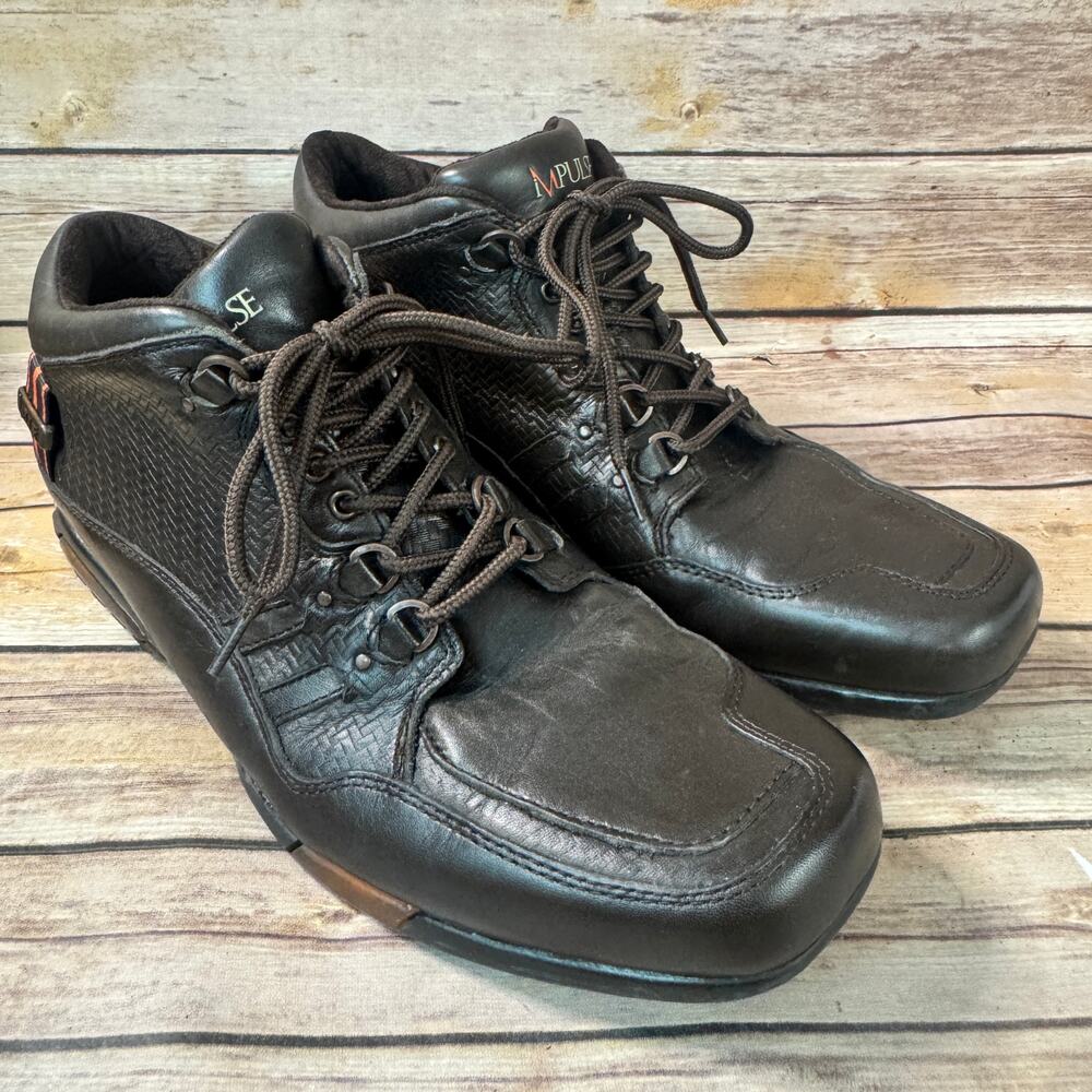 Impulse Mens Brown Leather Square Toe Casual Lace Up Ankle Boots 10.5M